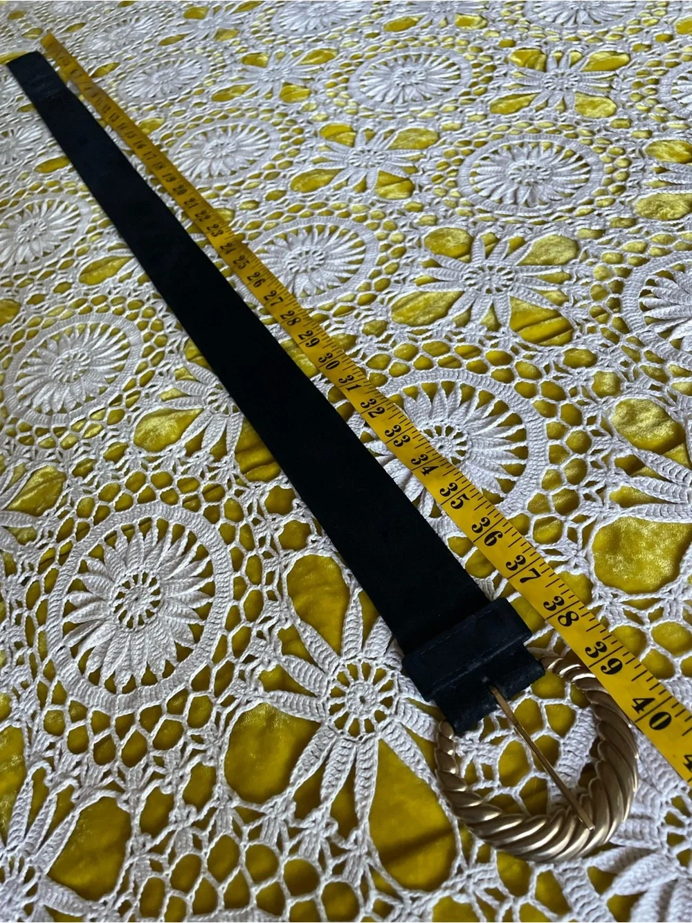 Vintage black suede and gold belt